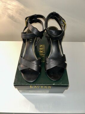 Lauren Ralph Lauren Black Leather Strappy Heels Size 6.5M